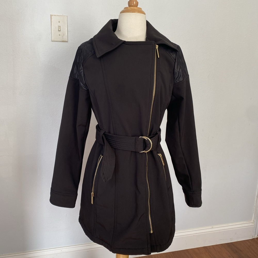 Michael Kors Black Trench Coat with Gold Hardware